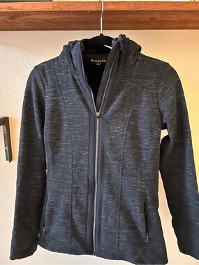 Athleta FUR Lined Luxe Victory Women's Black Heather Hooded Zip Jacket